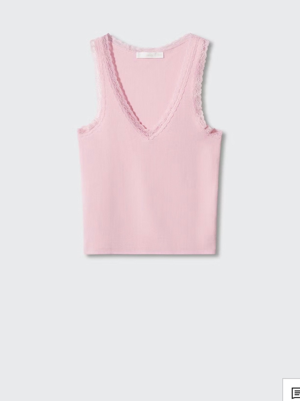 Mango - Lace-Trim V-Neck Ribbed Tank Top - Pink